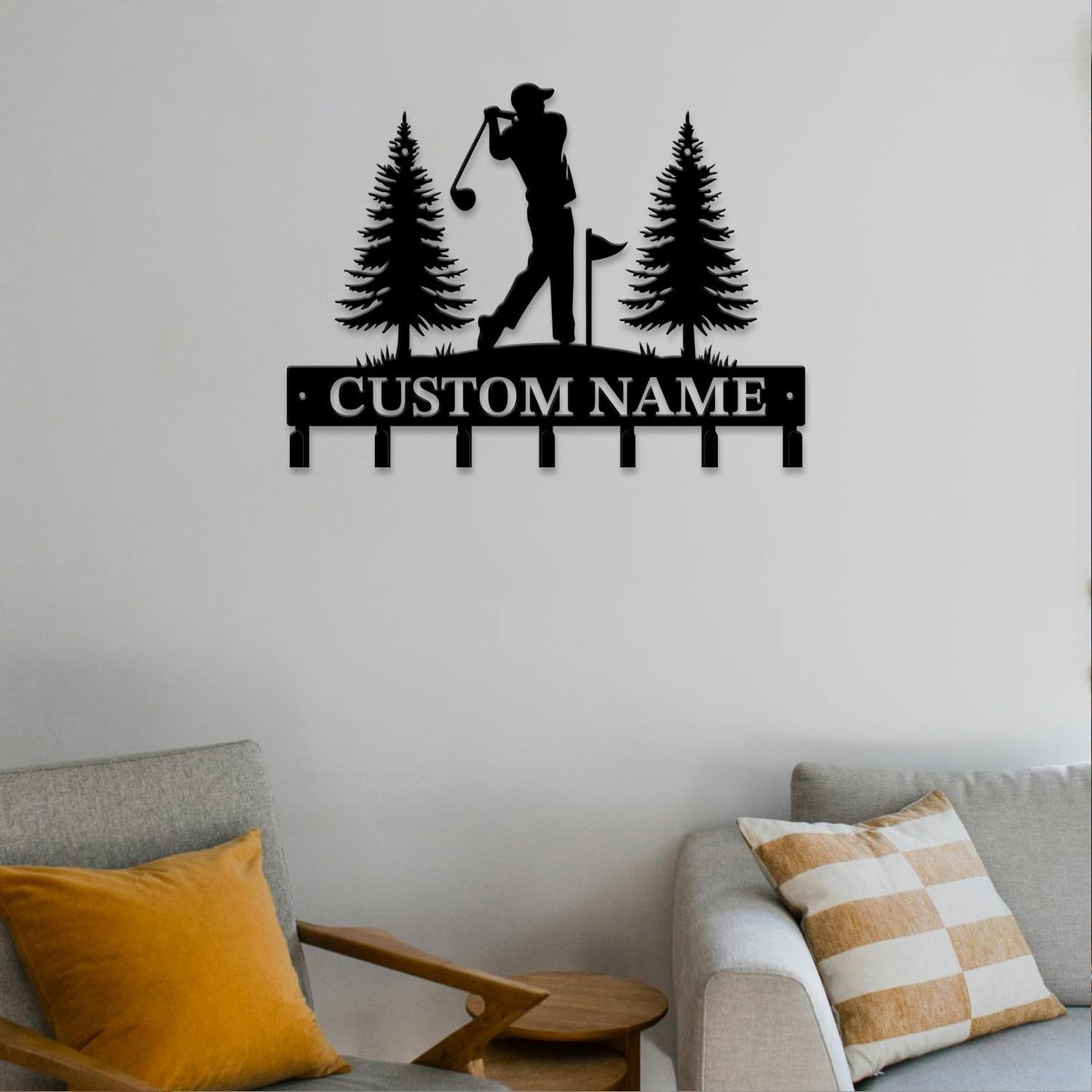 Personalized Custom Name Golf Ball Wall Keys Hooks,Metal Golf Art Clothes Hooks,Metal Golf Lover Wall Home Storage Decorative,For Front Door, Hallway, Kitchen, Bedroom,Keys,Hats (Style A)