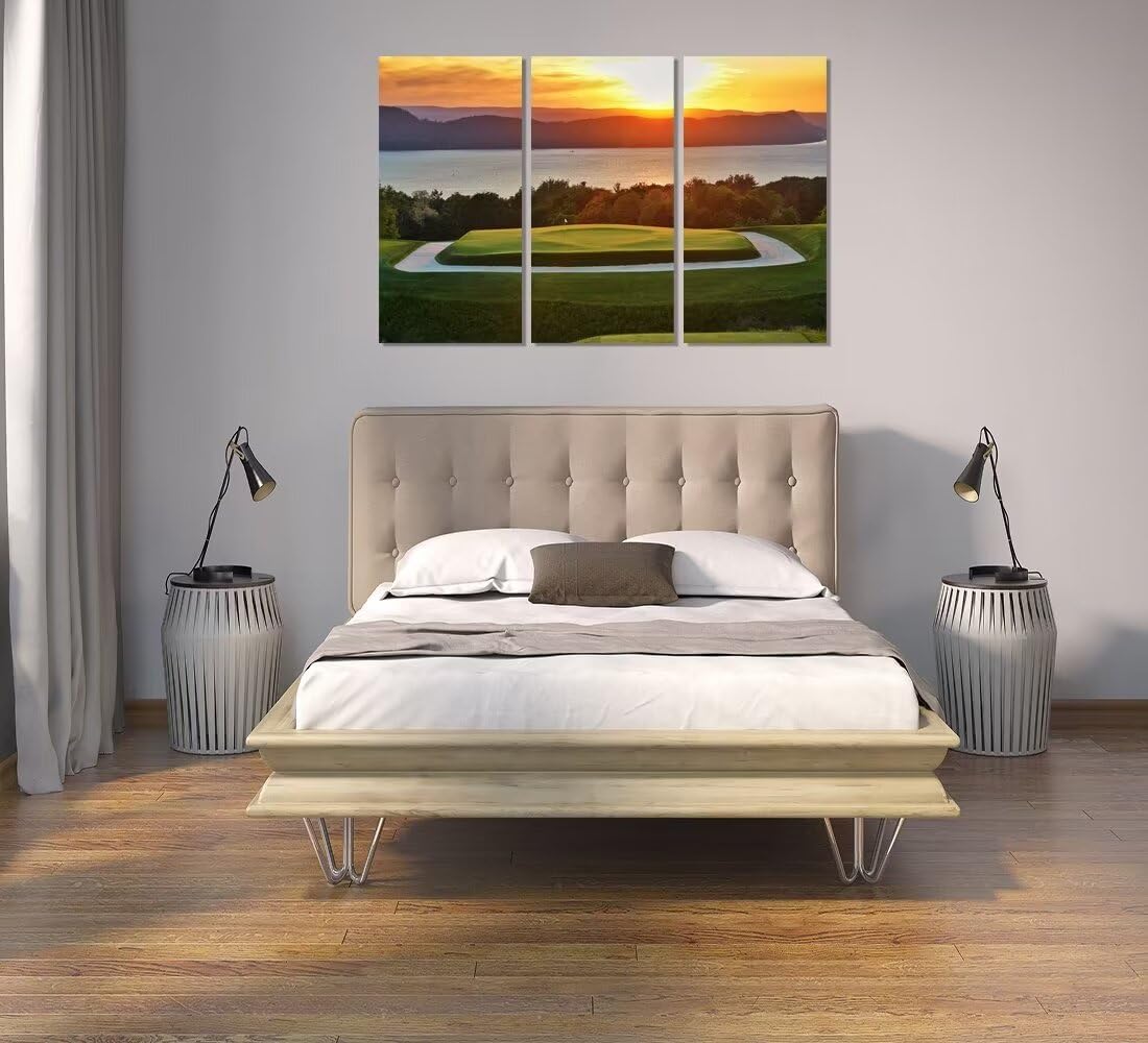 Golf Course Wall Art for Living Room Bedroom Bathroom Home Decorations Golf Course Pictures Posters Wall Decor for Office Canvas Prints Modern Artwork Framed Ready to Hang(14''W x 28''H x3)