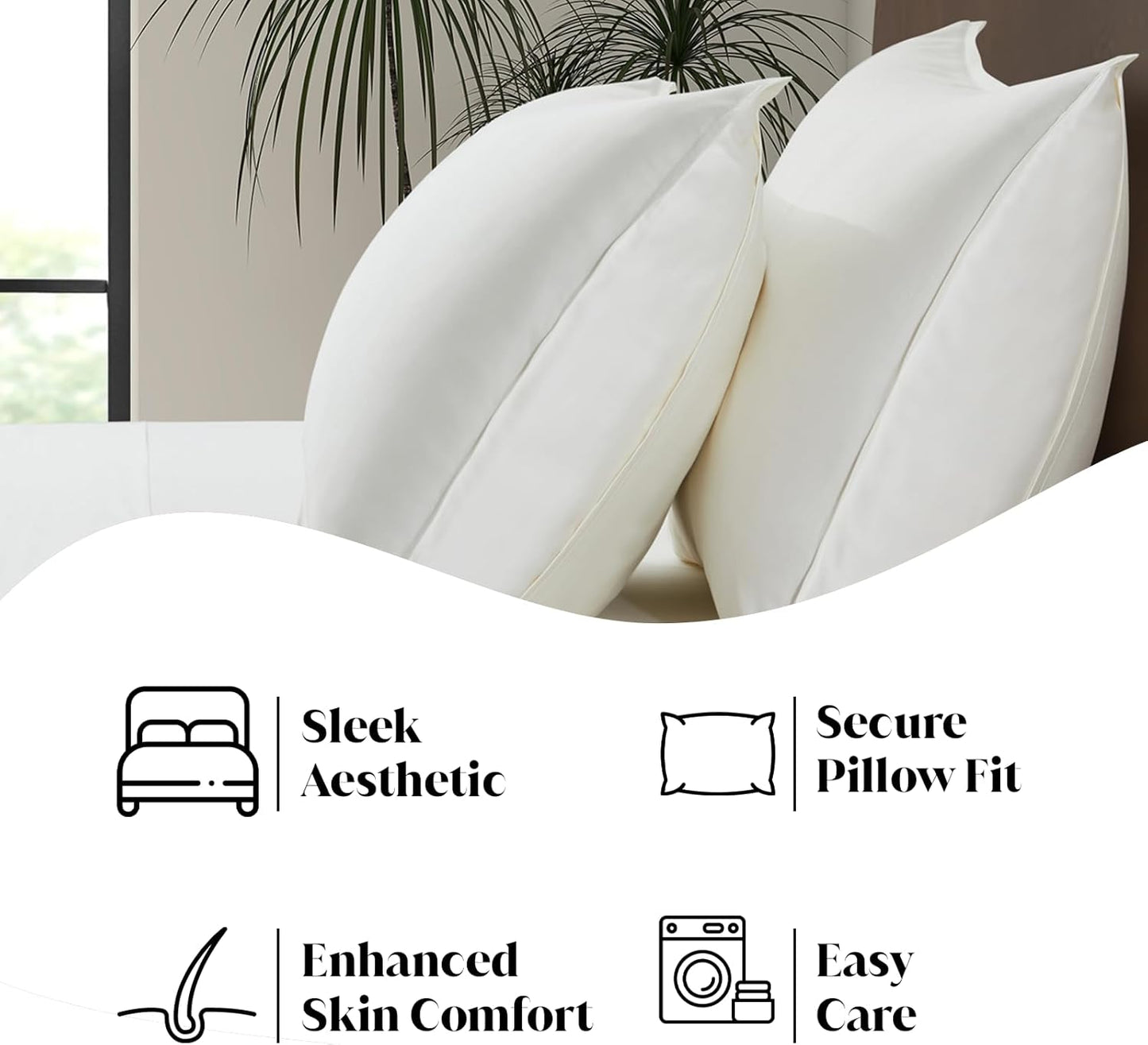 Luxury Bamboo Market | Queen Envelope Pillowcase Set | 100% Viscose Made from Bamboo | Organically Grown | Ultra Soft | Cooling | 2pcs [Opulent Ivory]