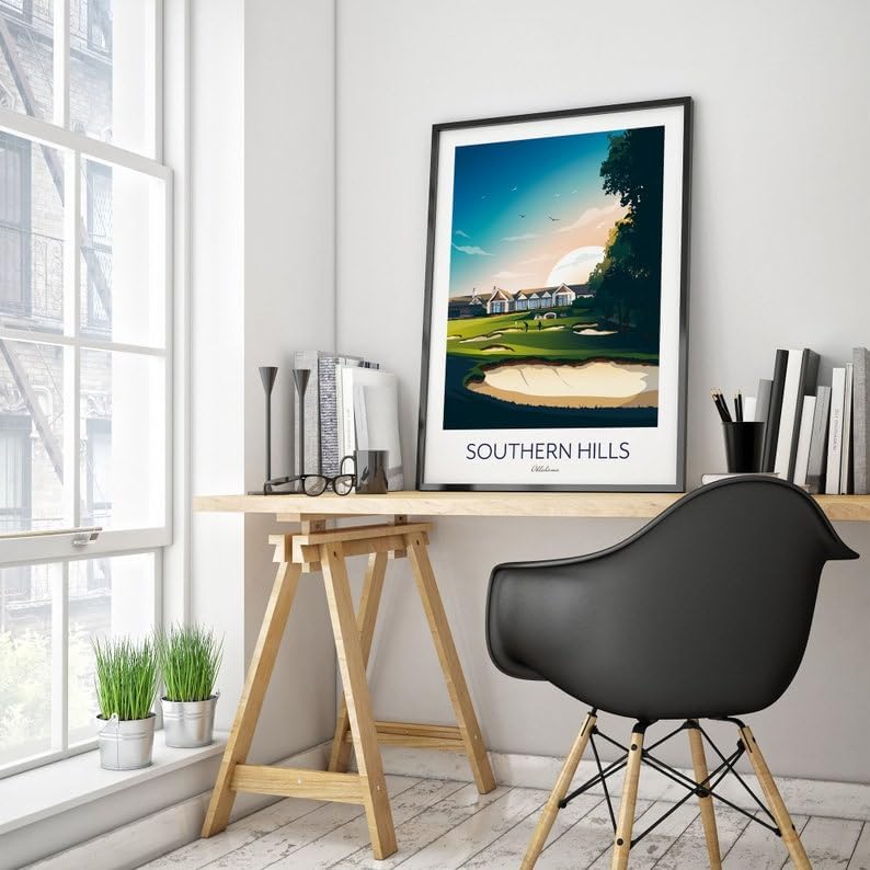 Southern Hills Country Club Golf Print - Tulsa; Oklahoma; Southern Hills PGA Championship Artwork; Golf Course Sunset Illustration (Unframed) (11x14)