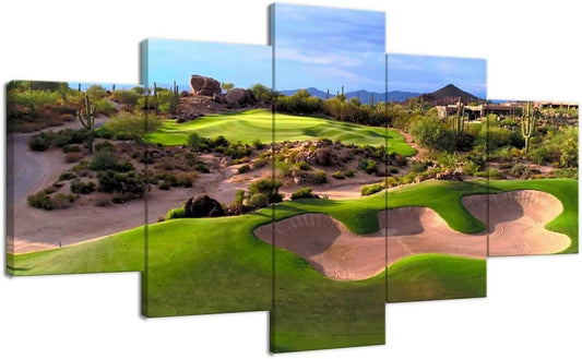 chenchenArt Arizona Desert Golf Course Wall Art for Living Room Bedroom Bathroom Home Decorations Arizona Golf Course Pictures Posters Canvas Prints Modern Artwork Framed Ready to Hang(60''W x 32''H)
