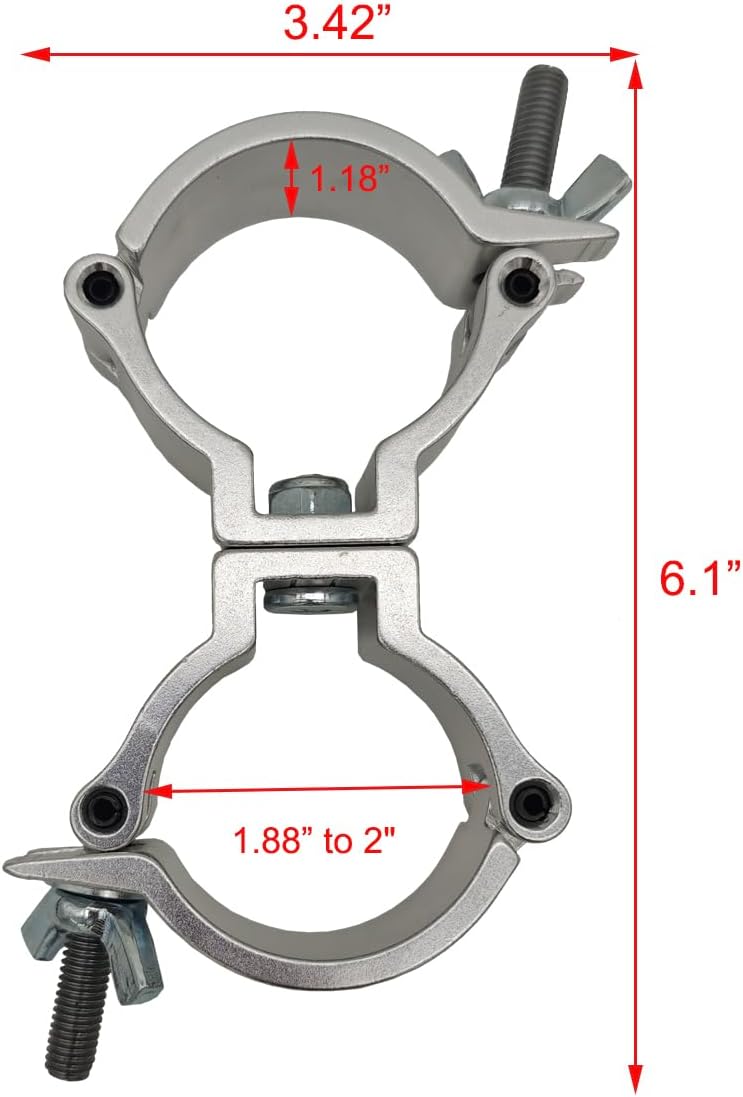 2Pcs 2 Inch Swivel Truss Clamp, Dual Swivel Coupler Pipe Clamps Heavy Duty Stage Lighting Mount Bracket Aluminum Alloy 220 Lbs for 48-51 mm Pipe Black for Stage Lighting