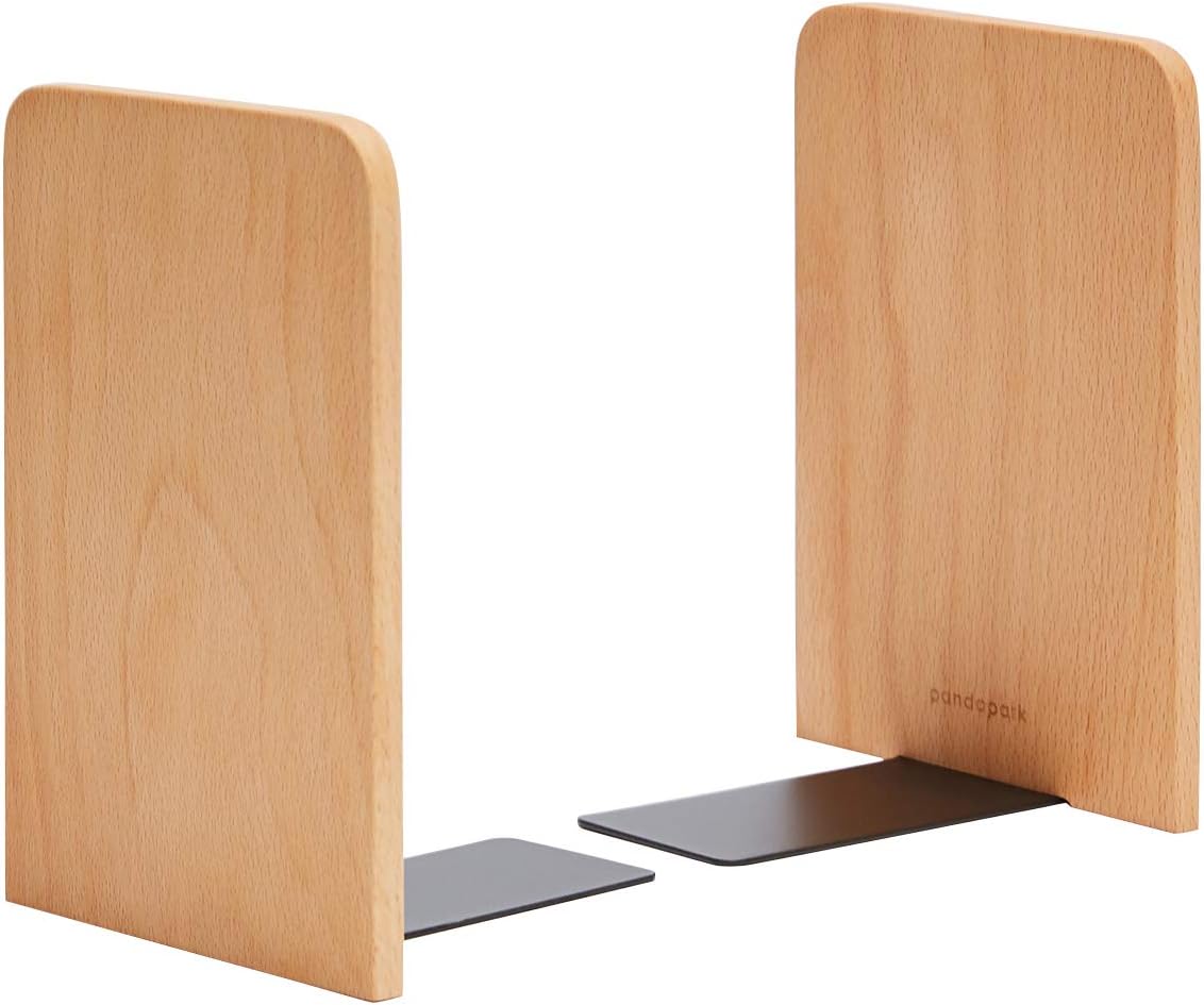 Pandapark Wood Bookends,Non-Skid Bookend for Shelves,Heavy Duty Bookends,Book Stand for Books/CDs,1 Pair