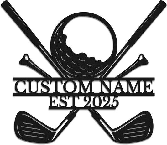 Personalized Custom Crossed Golf Metal Wall Art,Personalized Golfer Name Sign Decoration For Room,Hole Golf Club Decoration (Style-8)