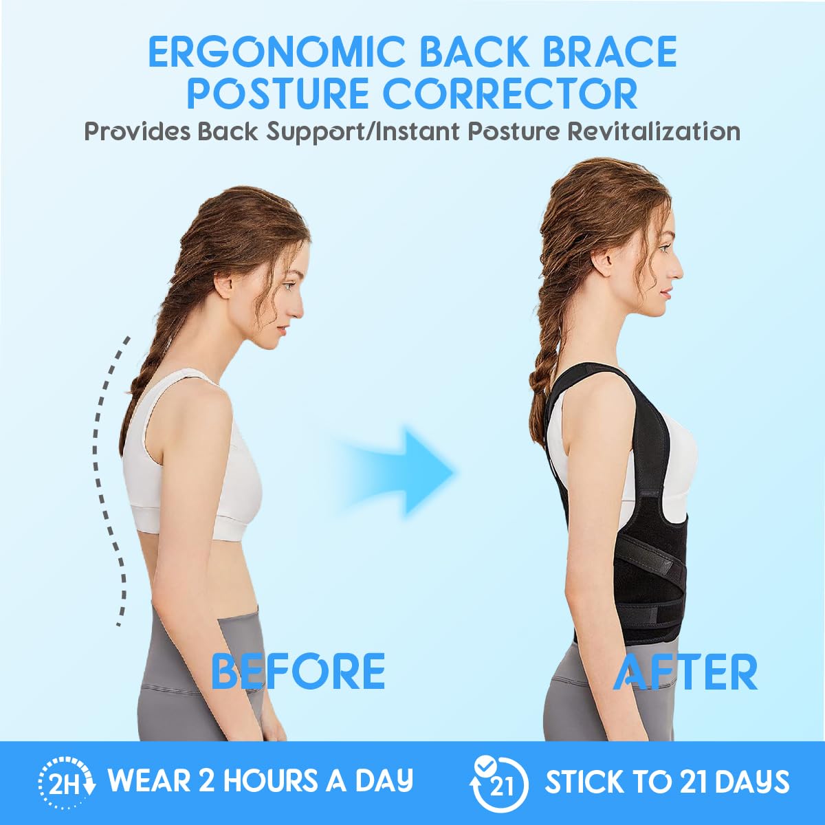 Posture Corrector for Women & Men – Adjustable Back Brace with Full Back Support, Shoulder Straightener for Spine Alignment, Scoliosis, Hunchback & Back Pain Relief (Black, Medium)