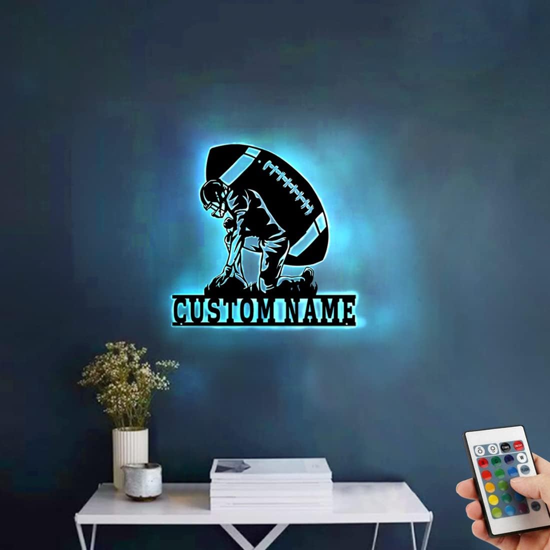 Personalized Name 7 Colors Football lamp Custom Wall Art Night Light LED Name Sign Gift for Boys Men Girls Football Lover