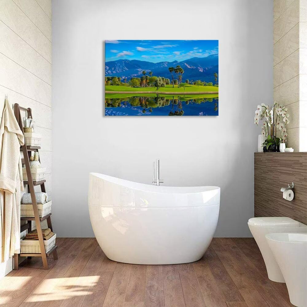 Sonoran Desert of southern California Golf Course Canvas Wall Art for Living Room Bedroom Bathroom Home Decorations Golf Course Picture Poster Framed Artwork Ready to Hang(18''H x 24''W)