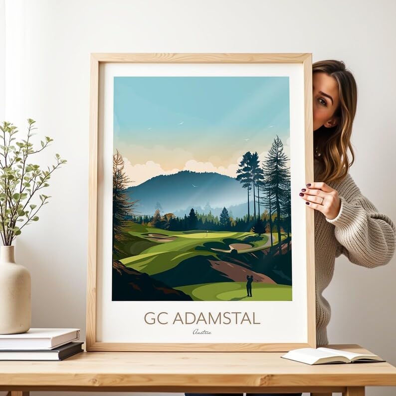 Nationcog GC Adamstal Golf Print - Austria - PGA Tour Golf; Mountain Golf Art; Golf Landscape Illustration; Golfer Gift; Modern Golf Artwork; Scenic Golf Painting (Unframed) (16x24)