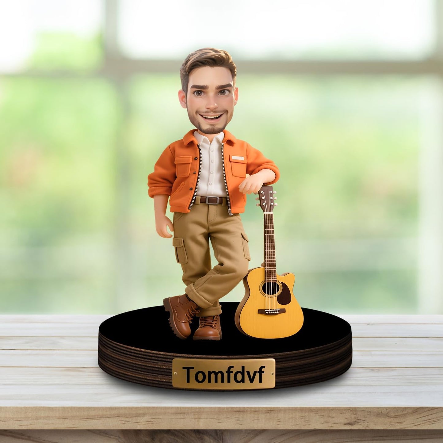 Personalized Cartoon Face Photo Guitar Desktop Ornament Custom Name Funny Acrylic Desk Decor Gift For Man Music Lover Birthday Xmas Anniversary (style 20)