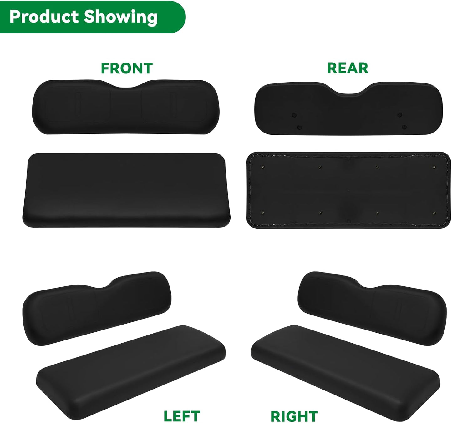 Golf Cart Universal Rear Replacement Cushions for EZGO/Club Car/Yamaha Aftermarket Flip Rear Seat Kit, Black,2 Piece Set