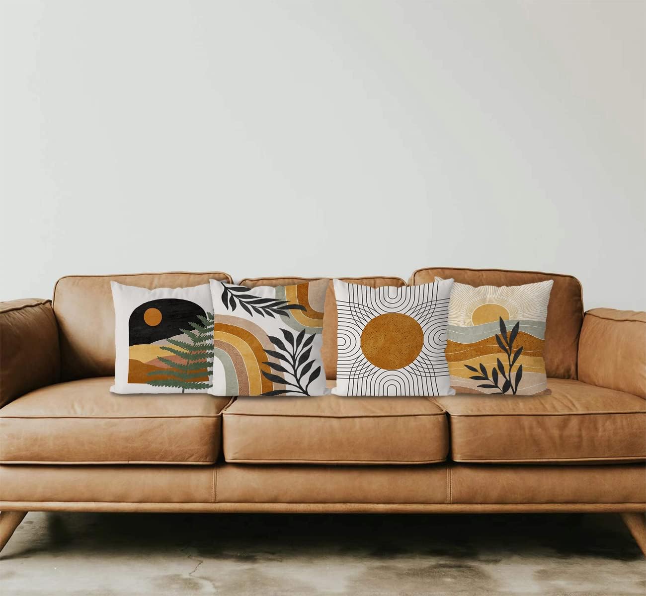 KEUSPI Boho Pillow Coves Sun Rainbow Botanical Leaf Mountain Nature Landscape Throw Pillow Covers,Boho Throw Pillow Covers 18×18 Set of 4,Home Bedroom Bohemian Decor,Bohemian Lovers Girls Women Gifts