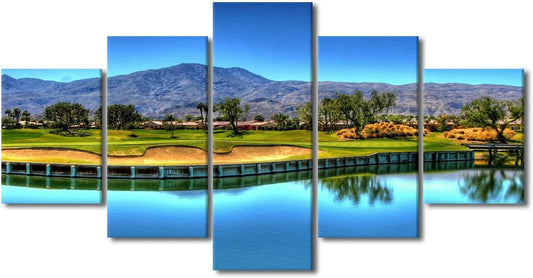 Native American Decor Golf Pictures for Living Room Augusta National Golf Course Paintings Golfing Field Artwork Multi Panel Prints Canvas Wall Art Modern House Decor Framed Ready to Hang-60"W x 32"H