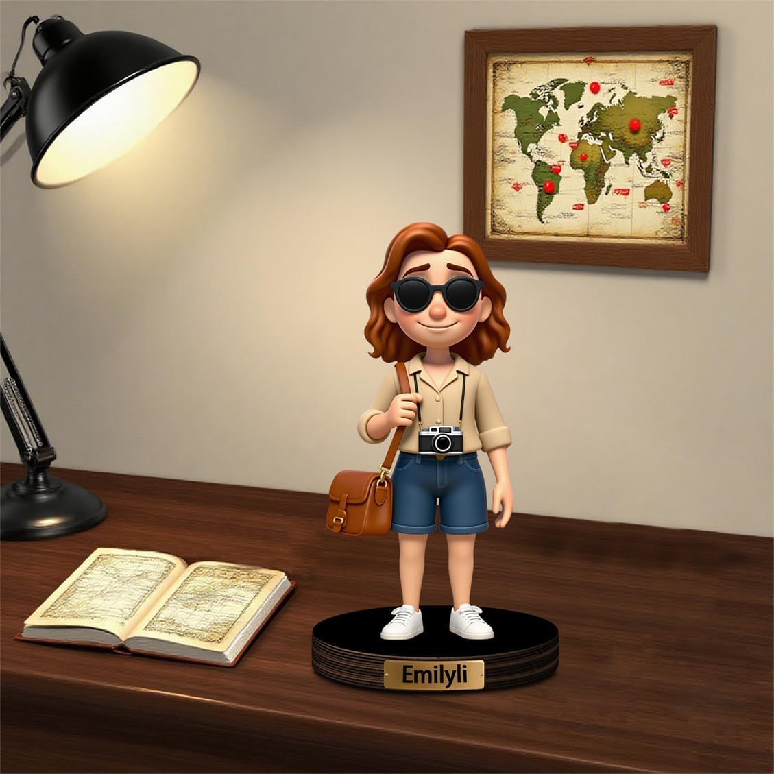 Personalized Family Photo Cartoon Desktop Decor Custom 2D Birthday Portrait Figurine Plaque with Name Picture Acrylic Sculpture Desk Sign Ornament for Men Women Family Couple Christmas Birthday,05