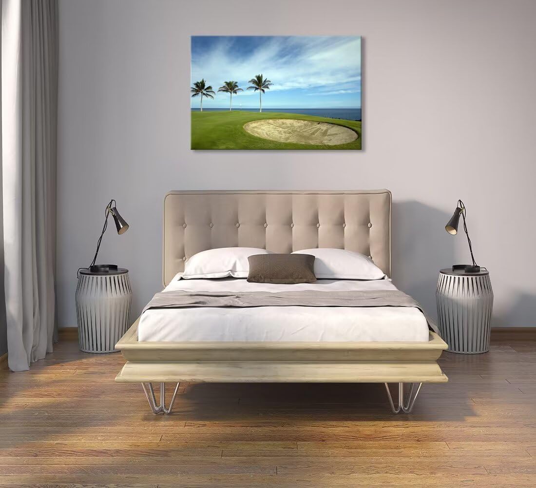 Green Hawaiian Golf Course Wall Art for Living Room Bedroom Bathroom Home Decorations Golf Art Canvas Prints Hawaii Golf Course Picture Poster Framed Artwork Ready to Hang(18''H x 24''W)
