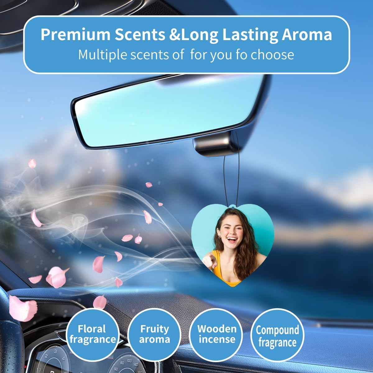 Personalized Photo Car Air Freshener – Custom Double-Sided Print – Fresh Linen Scent – Eco-Friendly, Long-Lasting Fragrance – Unique Gift for Family, Friends, Lovers (Love-HL), White