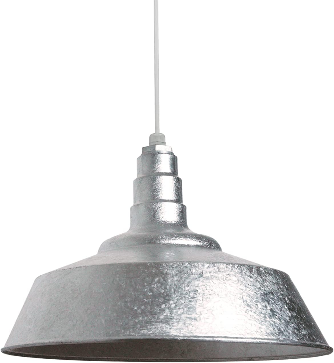 Steel Lighting Co. Manhattan Warehouse Light | Ceiling Mounted Pendant | 20 inch Dome | White Cord | Large Steel Barn Light Made in America | Galvanized Exterior/Galvanized Interior