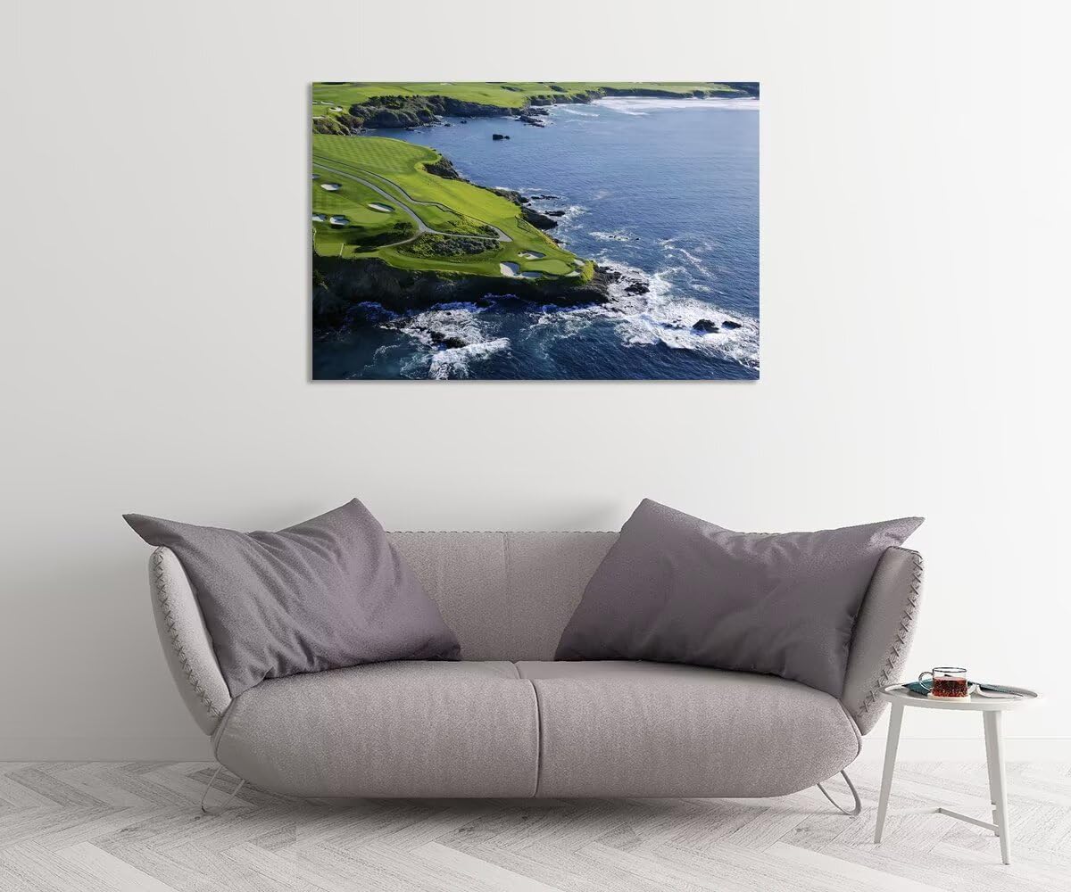 Pebble Beach Golf Course Canvas Wall Art for Living Room Bedroom Bathrooom Home Decorations California Coastal Golf Course Picture Poster Framed Artwork Ready to Hang(28''H x 44''W)