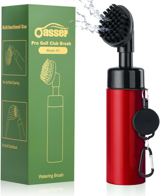 Oasser Golf Club Cleaner Golf Club Brush with Retractable Clip and Squeeze Water Bottle 10.5 Inches Holds 5 Oz of Water, Golf Accessories for Men Women, Essentials Golf Gifts for Men, Red
