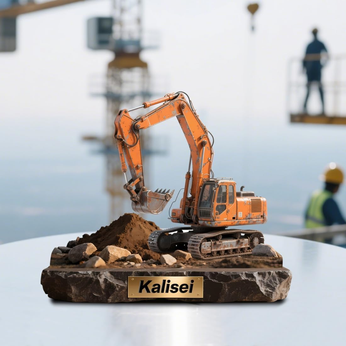 Personalized Excavator Desktop Ornament Sign Custom Name Flat Desk Sign Excavator Driver Acrylic Plaque Home Garage Men Cave Desk Decoration Plaque Gifts for Dad Grandpa Birthday Christmas