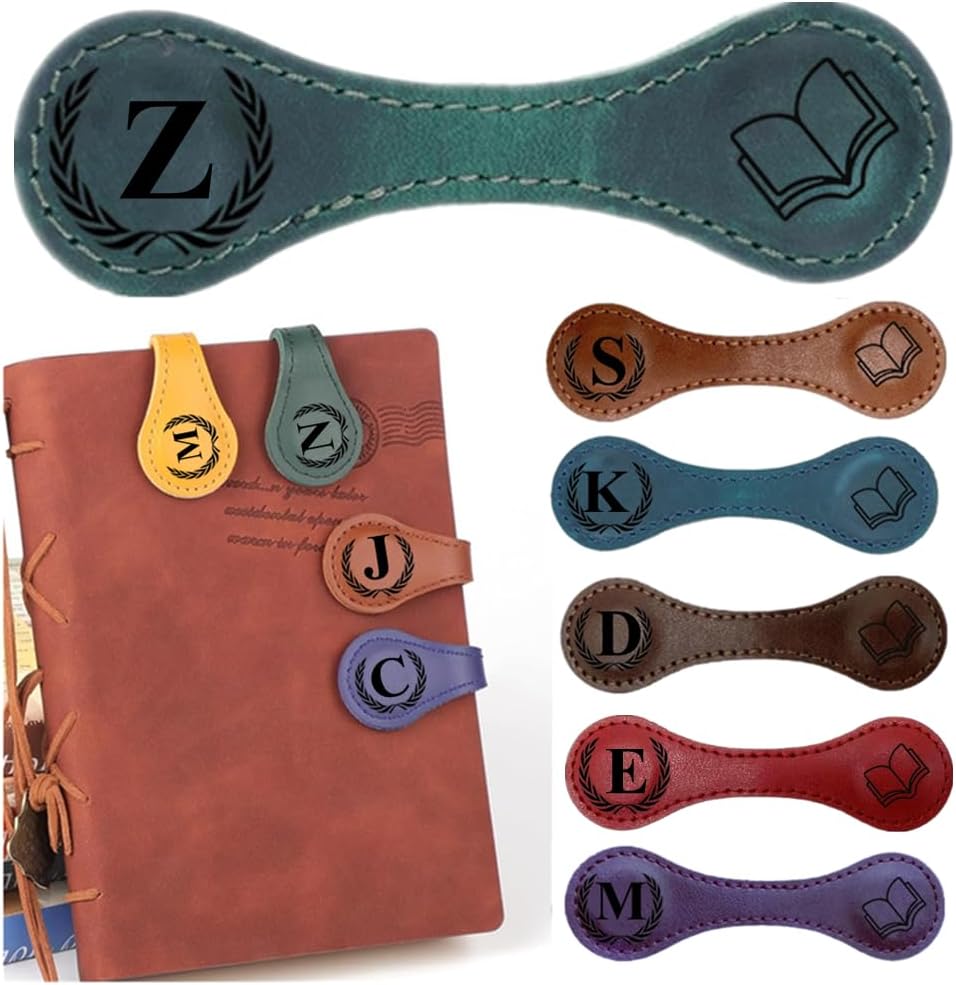 Personlized Magnetic Leather Bookmarks with Initials, Customized Book Marks Clip 26 Letters Bookmark for Reading Women, Men, Kids,Cute Book Markers Meaningful Gift for Book Lovers (Green, Z)