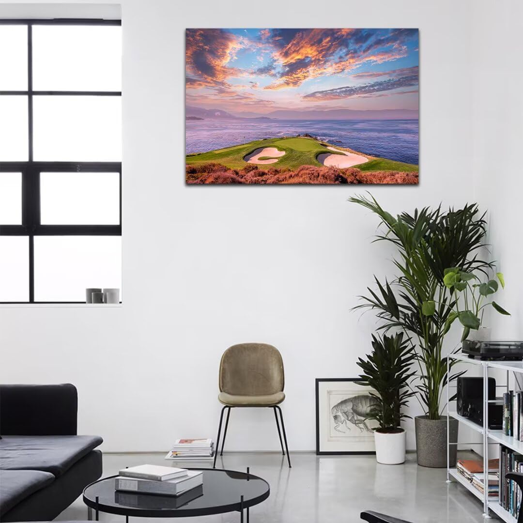 HJY Art USA California Golf Course Wall Art Sunset landscape Canvas Wall Decor Blue Green Abstract Painting Poster for Home Decor Living Room Bedroom Bathroom Office Artwork (18 x 24 inch)