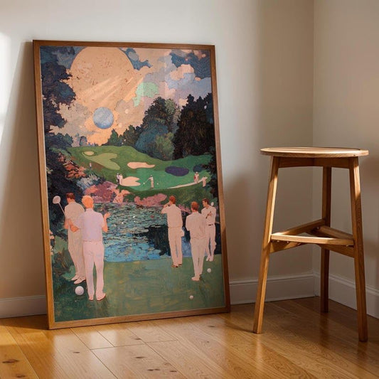 Nationcog Retro Golf Oil Painting Wall Art, Vintage Abstract Sports Print for Bar, Office or Game Room Decor, Masters Course Golfer Artwork with Tee Time Theme (Unframed) (24x36)