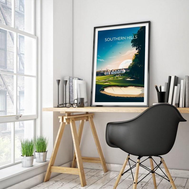Nationcog Golf Print Southern Hills Country Club - Tulsa, Oklahoma, Southern Hills Golf Poster, Oklahoma Golf Course Art, Vintage Golf Travel Print, Luxury Golf Resort Art (Unframed) (12x18)