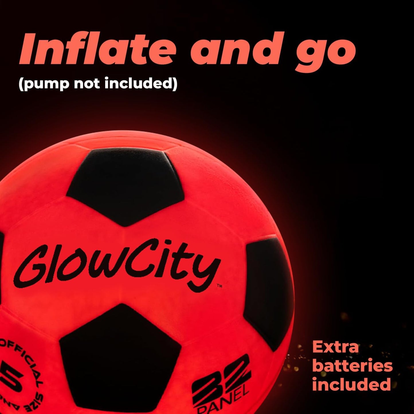 GlowCity Glow in The Dark Soccer Ball - Sizes 3, 4, 5 for Kids, Teens & Adults - Light Up Soccer Ball with 2 LED Lights - Sports Birthday Gifts Ideas for Boys & Teenagers Ages 6 7 8 9 10 11 12 13 14