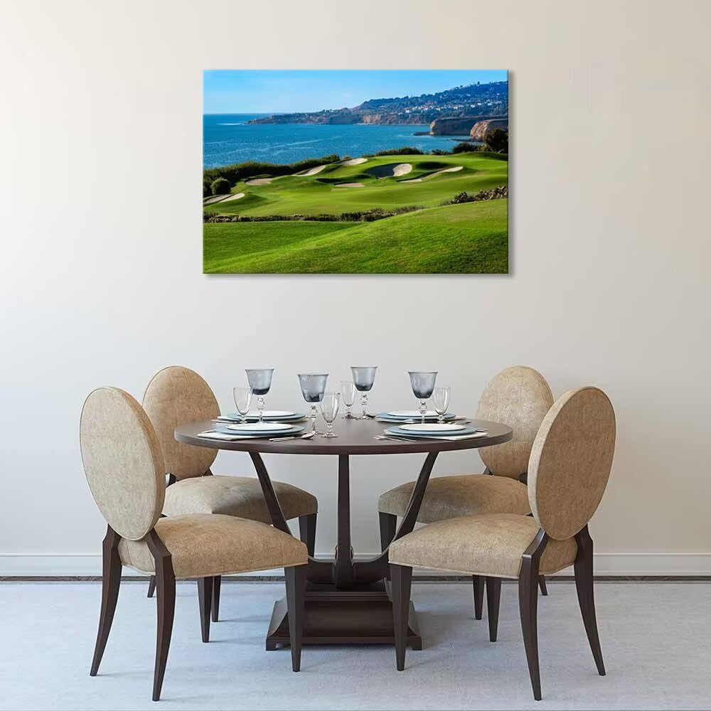 California Coastal Golf Course Wall Art for Living Room Bedroom Bathroom Home Decorations Coastal Golf Course Picture Poster Framed Artwork Canvas Prints Ready to Hang(18''H x 24''W)