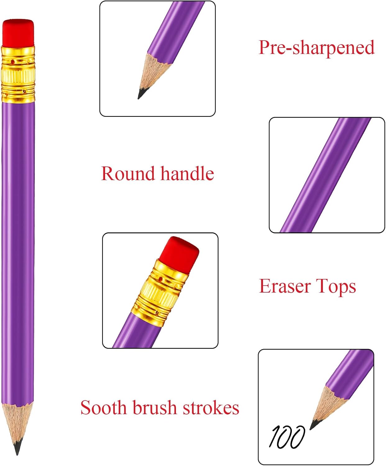 Outus 72 Pieces Golf Pencils Half Pencils with Eraser Mini Bulk Short #2 HB Pre Sharpened for Bridal Shower Wedding Office(Purple)