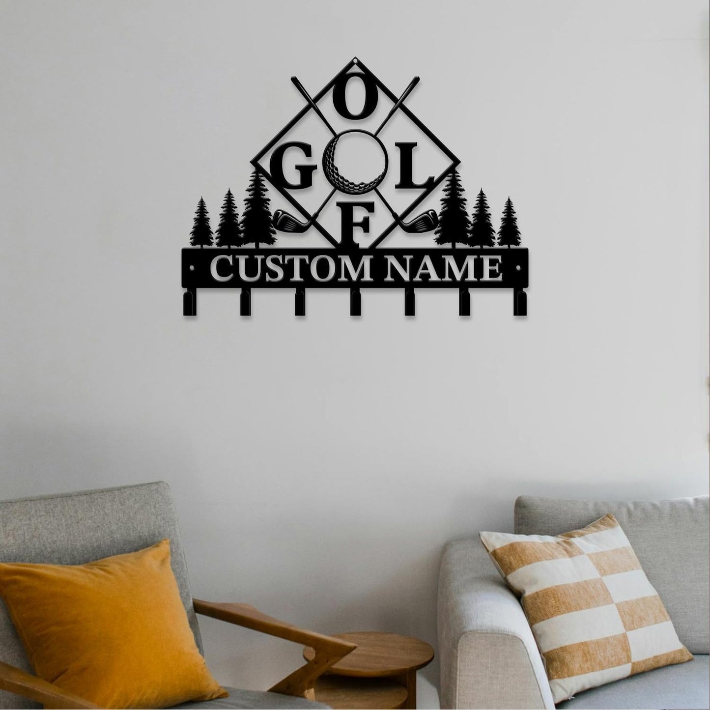 Personalized Custom Name Golf Ball Wall Keys Hooks,Metal Golf Art Clothes Hooks,Metal Golf Lover Wall Home Storage Decorative,For Front Door, Hallway, Kitchen, Bedroom,Keys,Hats (Style I)