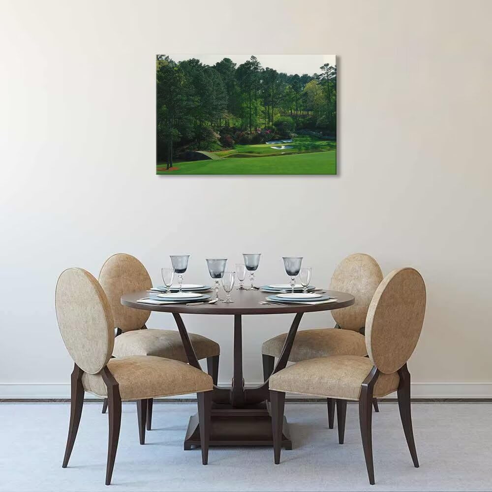 Augusta National Golf Course Wall Art for Office Living Room Bedroom Bathroom Wall Decorations Golf Course Picture Poster Framed Artwork Canvas Prints Ready to Hang(12''H x 16''W)
