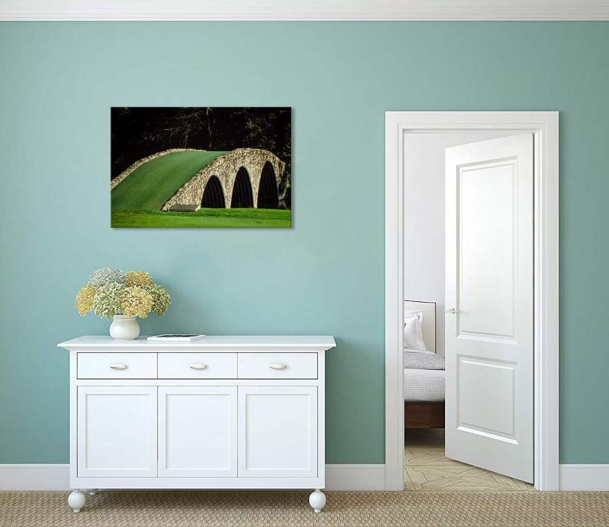 chenchenArt Famous Bridge at Augusta National Golf Course Wall Art for Living Room Bedroom Bathroom Home Decorations Golf Art Augusta Golf Poster Canvas Prints Framed Ready to Hang(12''H x 16''W)