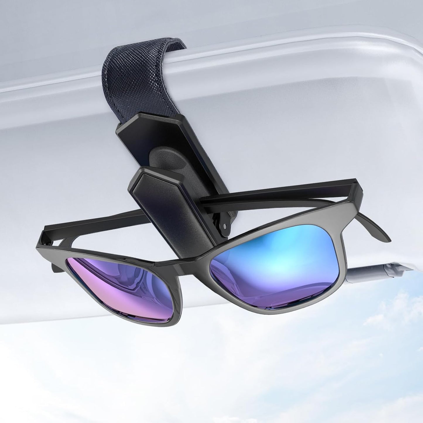 Veharvim One-Handed-Operation Sunglasses Holder for Car, Visor Sunglass Holder Clip, Car Accessories Interior, Universal Fit Silicone Padded Visor Sunglass Holder Car, Unmatched Durability (1 Pack)