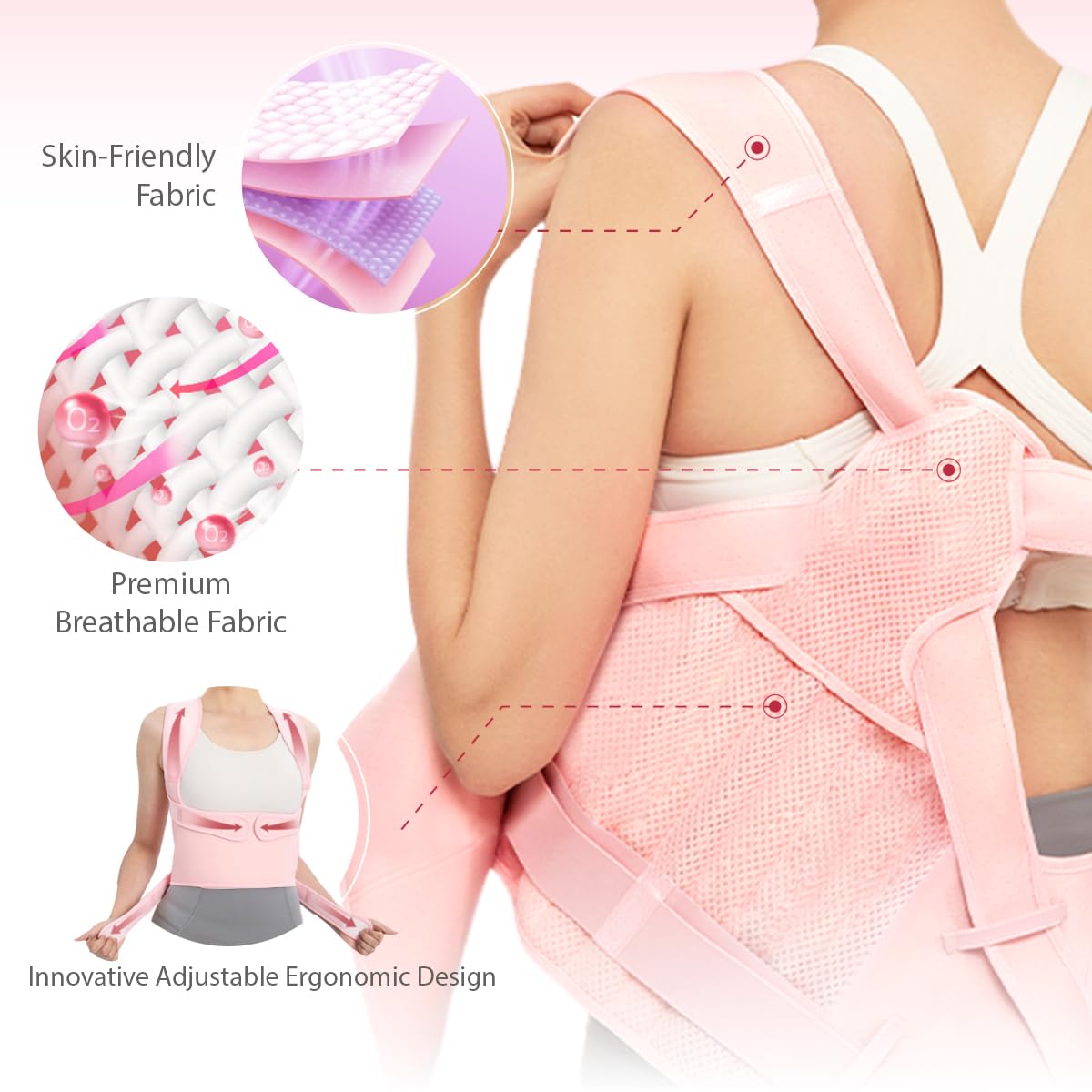 Posture Corrector for Women & Men – Adjustable Back Brace with Full Back Support, Shoulder Straightener for Spine Alignment, Scoliosis, Hunchback & Back Pain Relief (Pink,Medium)