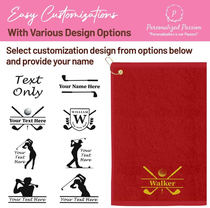 Personalized Passion Golf Towels with Corner Grommet - 16"x26" Customized Velour Cotton Golf Bag Towels with Name - Super Soft and Highly Absorbent - Quickly Remove Dirt and Sweat - Aqua