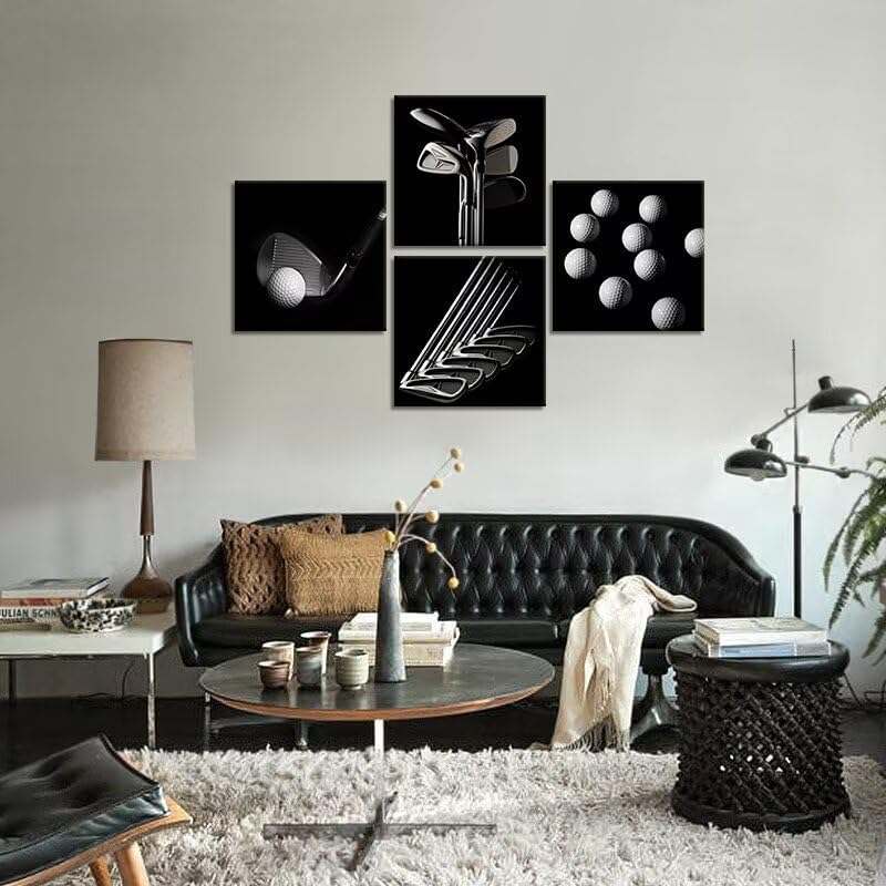 Pankila Golf Pctures Wall Decor Black and White Paintings Golf Canvas Wall Art for Gym Club Living Room Bedroom Home Decorations Painting Framed Artwork Ready to Hang (24''W x 24''H x 4)