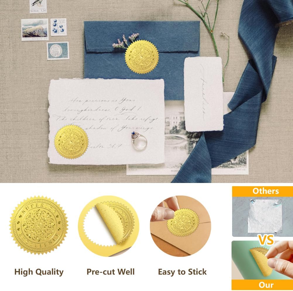 Peacoblue Gold Foil Stickers Seals Embossed Divination and Hourglass 2 Inch 100Pcs for Gift Present Card Decor, Envelop Seals, Invitation, Self Adhesive Gold Around Embossing Stickers