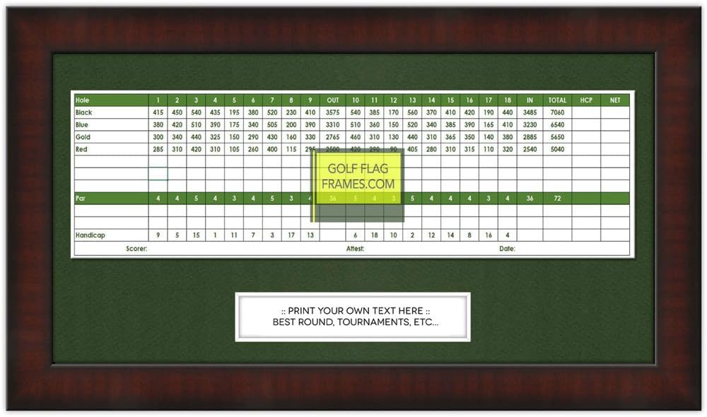 8x15 Mahogany Color Golf Scorecard Frame, Moulding brn-002, NEW Fairway Green Mat (holds up to approx. 5x12 card); card not included