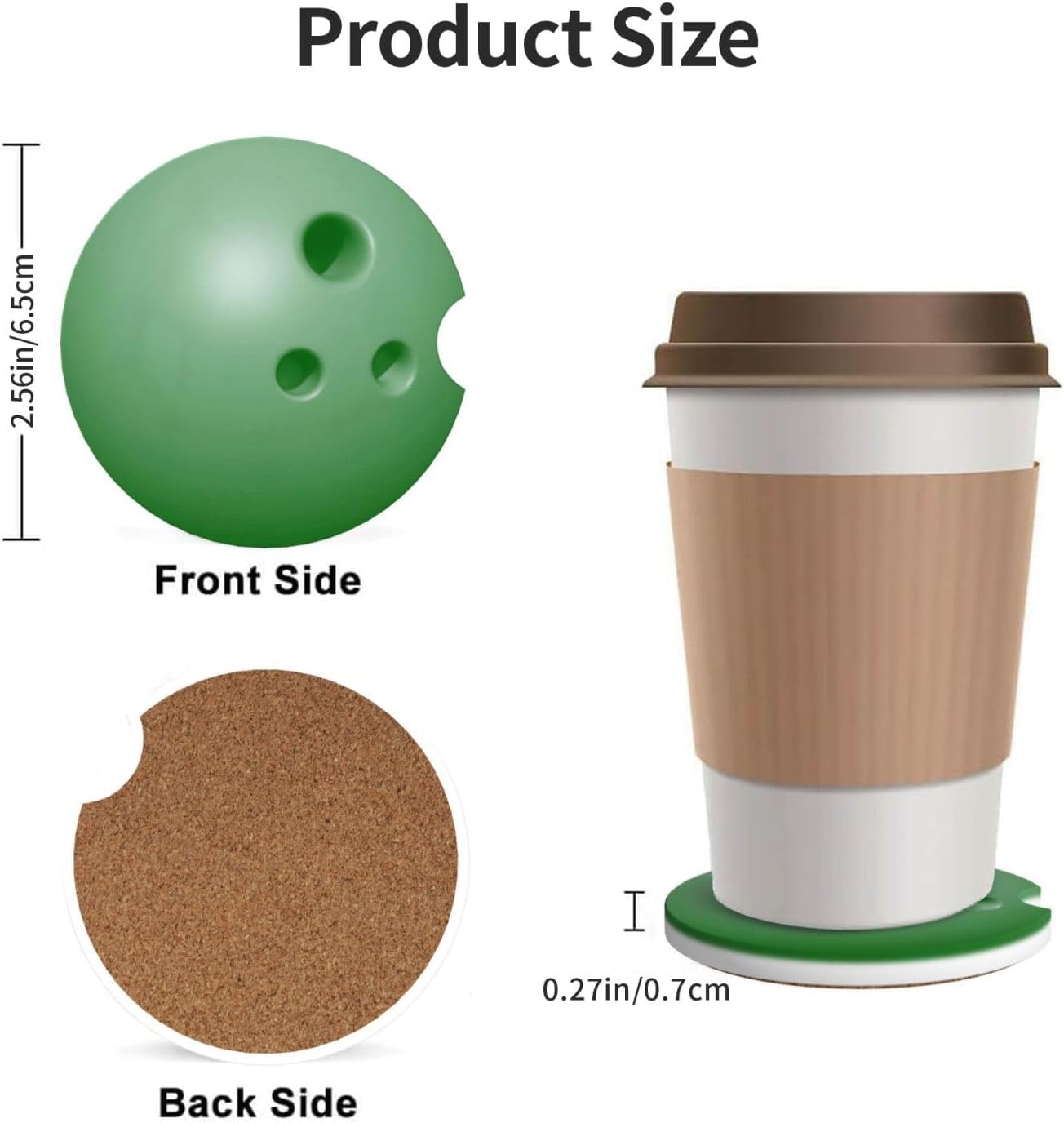 Car Cup Holder Coasters, Bowling Ball Car Coasters for Cup Holder Drinks, 2 Pack Ceramic Cute Auto Interior Accessories for Women Men
