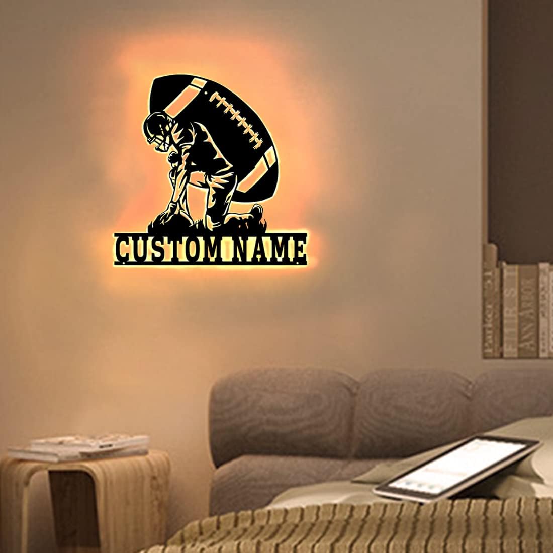 Personalized Name 7 Colors Football lamp Custom Wall Art Night Light LED Name Sign Gift for Boys Men Girls Football Lover