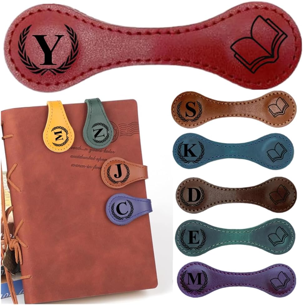 Personlized Magnetic Leather Bookmarks with Initials, Customized Book Marks Clip 26 Letters Bookmark for Reading Women, Men, Kids,Cute Book Markers Meaningful Gift for Book Lovers (Red, Y)