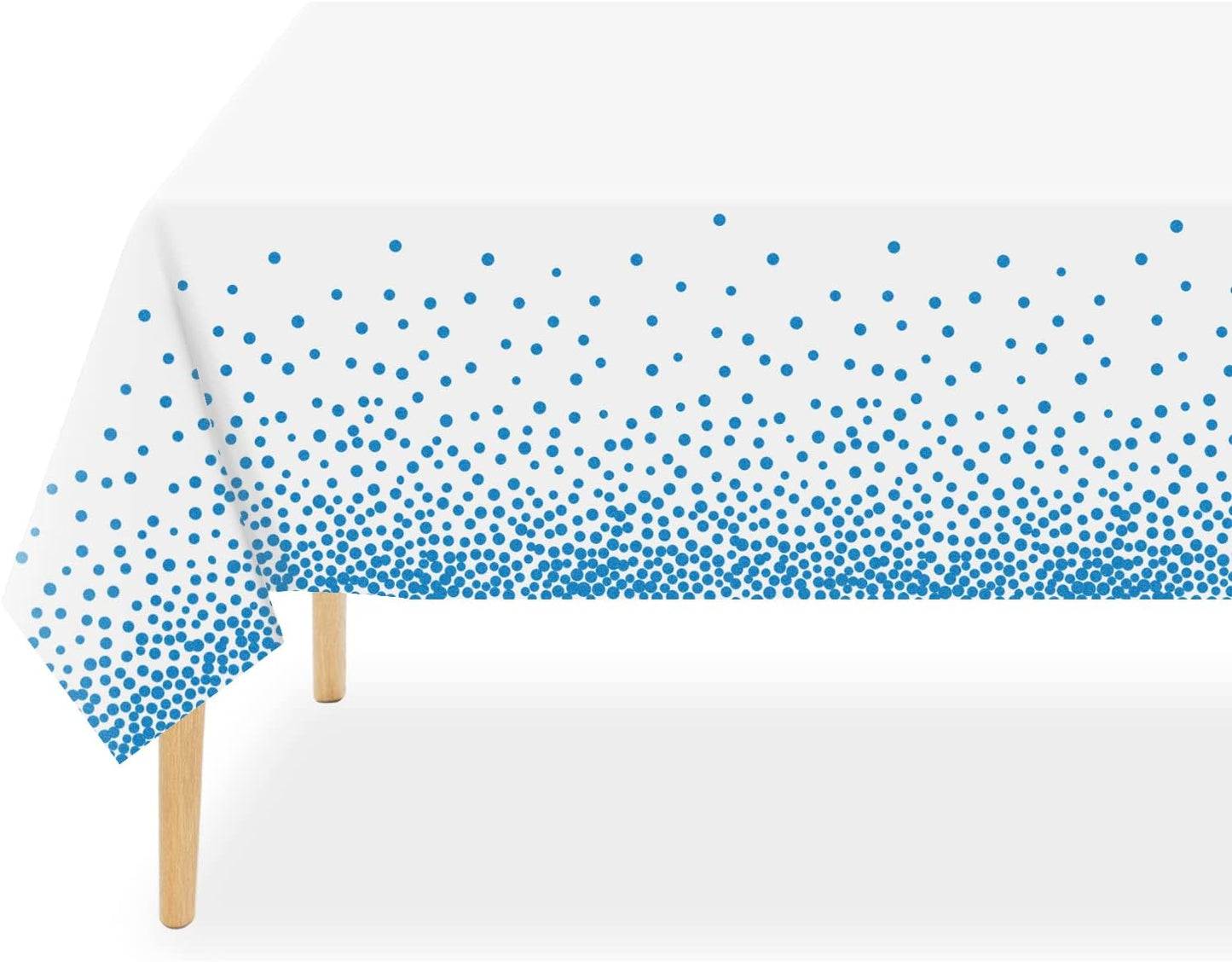 QIKSION 12 Pack White and Blue Dot Plastic Tablecloth, Waterproof Disposable Party Table Cloths for Baby Shower, Wedding, Anniversary, Birthday Party(54 × 108 Inch)