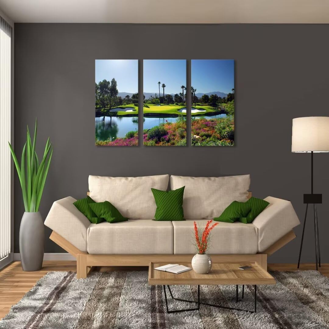 chenchenArt Indian Wells Golf Course Wall Art Pictures Golf Course Wall Decor for Living Room Bedroom Home Decoraitons Golf Artwork Canvas Prints Framed Ready to Hang(12''W x 24''H x3)