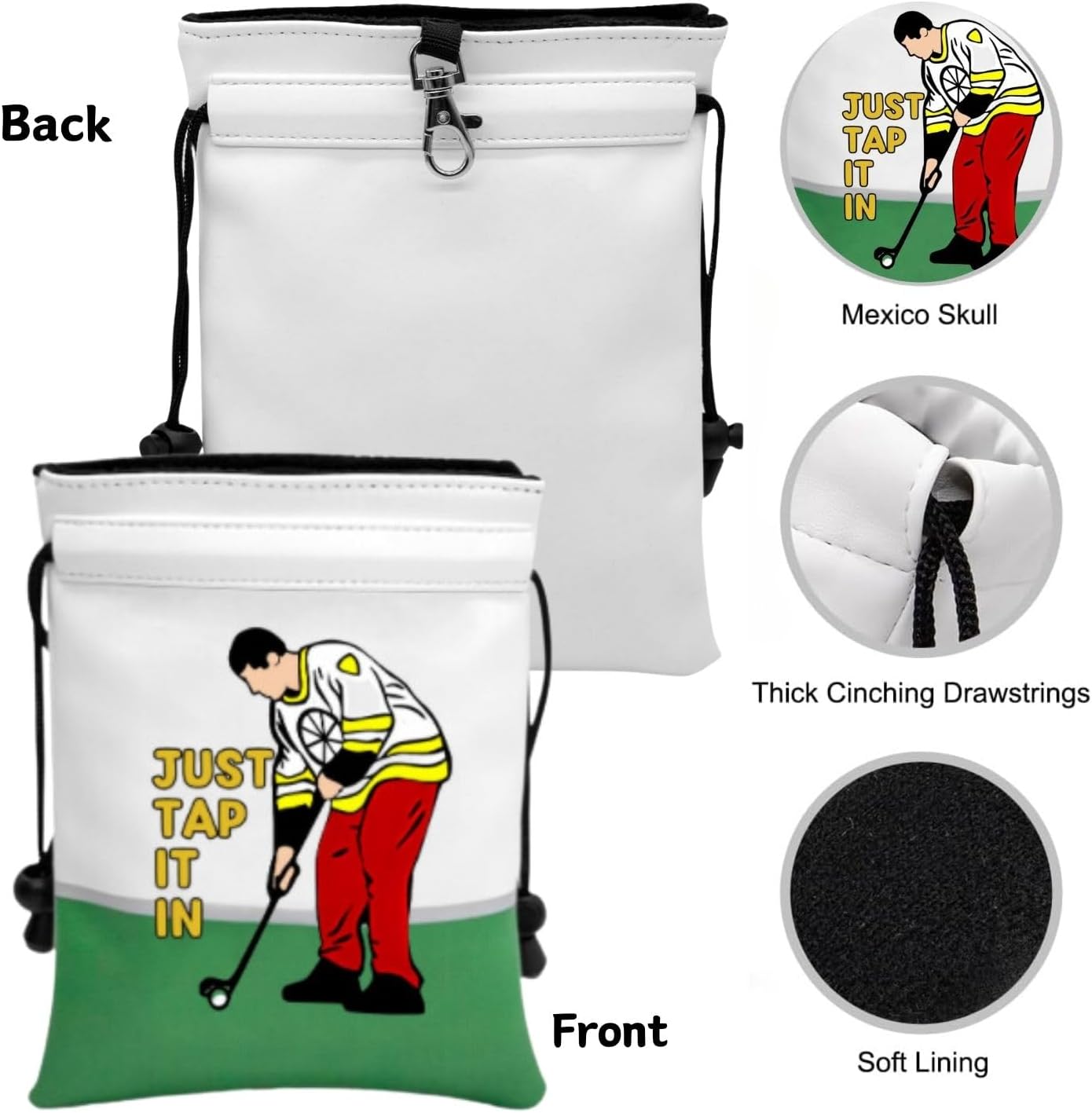 Artpreti Funny Golf Valuables Pouch,Golf Pouch Bag with Drawstrings Golf Tee Bag Pouch Leather Golf Tee Ball Bag for Men Women - Just Tap It in