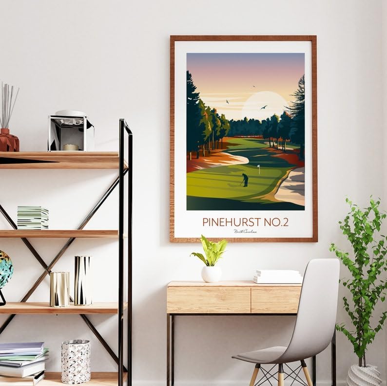 Pinehurst Golf Print - North Carolina - No.2 Golf Course; Pinehurst No.2 Poster; Golf Course Artwork; Vintage Golf Print; North Carolina Golf (Unframed) (11x14)