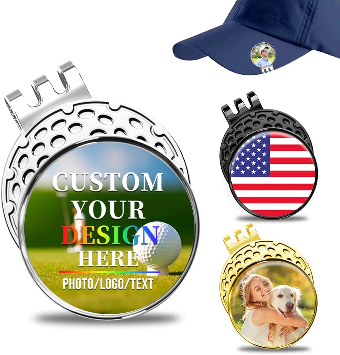 Personalized Golf Ball Marker Hat Clip – Custom Magnetic Marker with Your Photo, Name, Logo or Initials – Unique Golf Gift for Men, Dad, Coach, Golfer