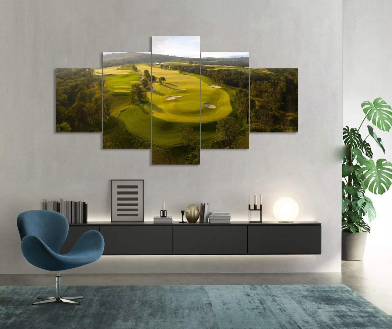 chenchenArt Payne's Valley Golf Course Wall Art Canvas Prints - Payne's Valley Golf Course Pictures Wall Decor for Living Room Bedroom Bathroom Home Decorations Framed Ready to Hang(60''W x 32''H)