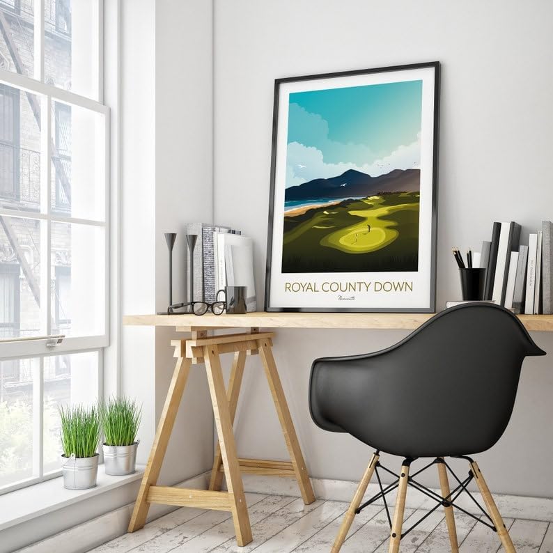 Nationcog Golf Print Ireland - Royal County Down - Links Course, Royal County Down Poster, Newcastle Golf Course Print, Golf Wall Art, Scenic Golf Landscape, Golfer Gift (Unframed) (9x11)