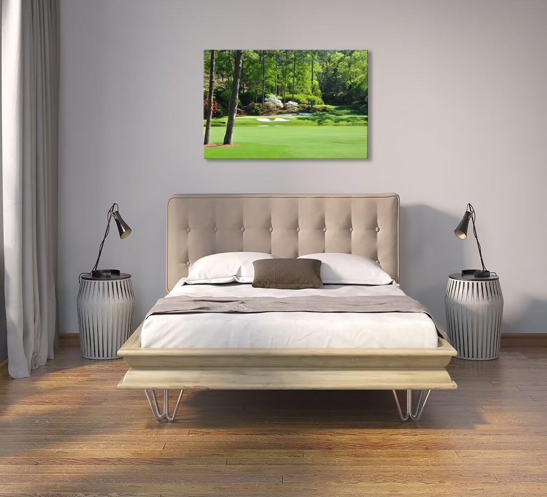 Augusta National Golf Club 12th Hole Wall Art for Living Room Bedroom Bathroom Home Decorations Golf Art Augusta Golf Course Poster Prints Golf Art Framed Ready to Hang(24''H x 36''W)